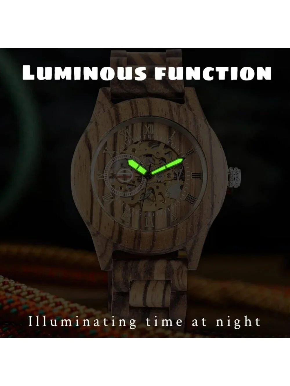 Men's Brown Analog Quartz No Battery Fashion Mechanical Movement Wooden Watch